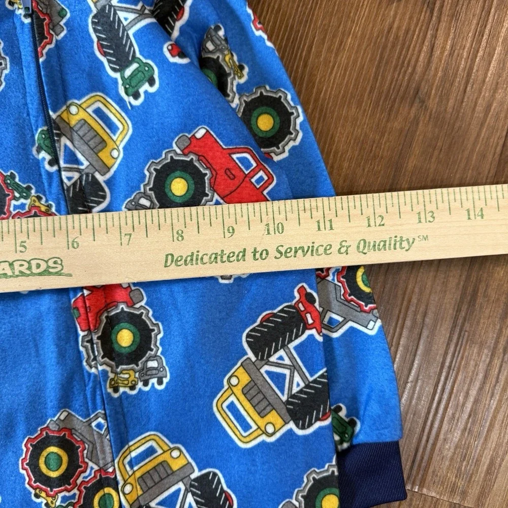 Vintage Carters 12M Monster Truck Print Footed Fleece Sleeper Pajamas Blue Baby